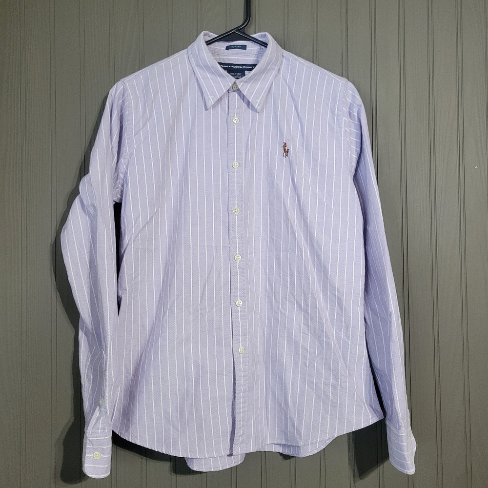 Ralph Lauren Sport Button Down Long Sleeve Shirt Slim Fit Purple Women's Size 12